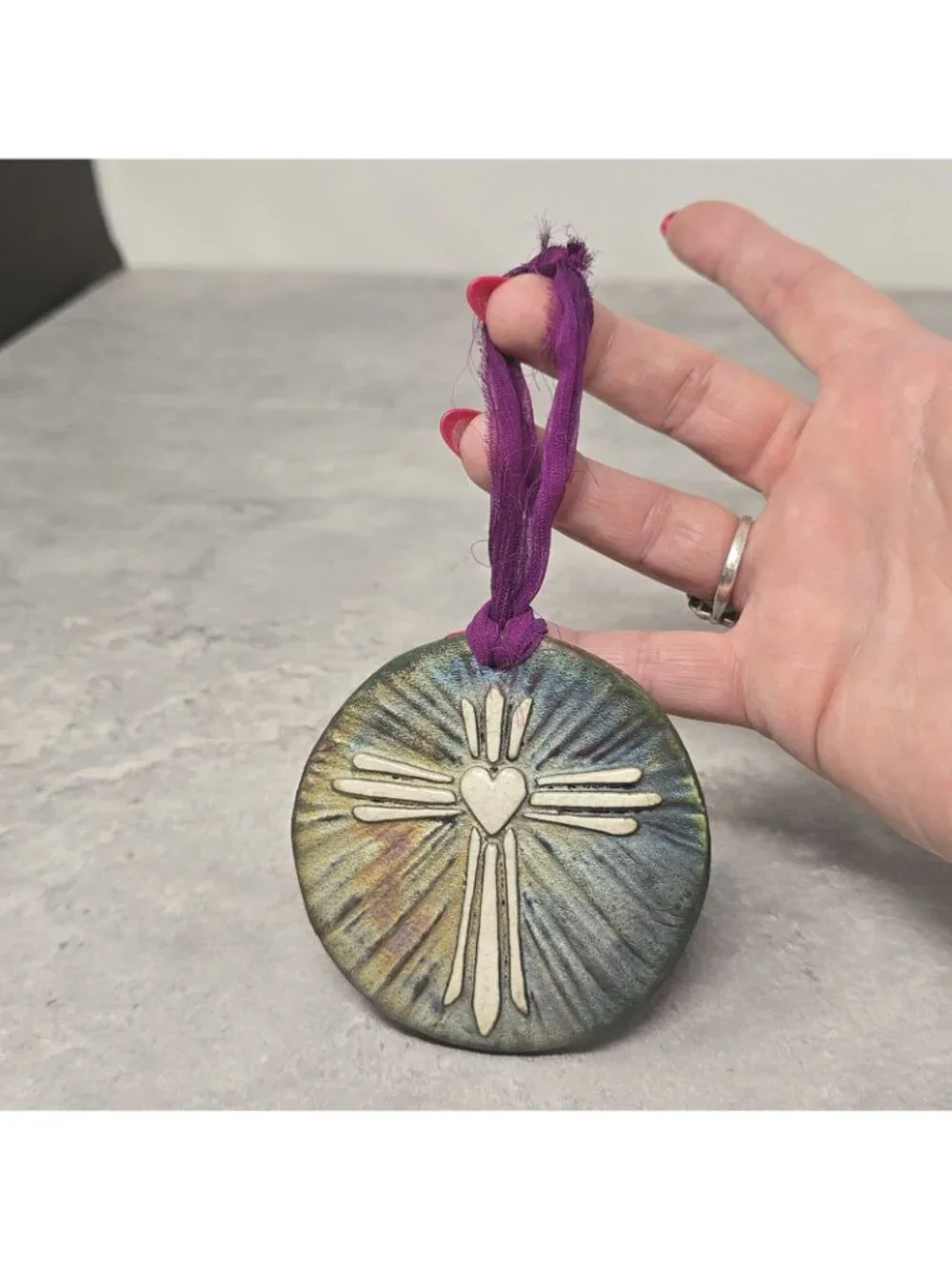 Raku Pottery Christmas Medallion Cross Signed Diller I Am Grateful Religious